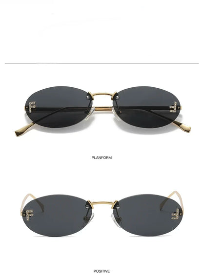 Zestaw 3 par damskich modnych okularów przeciwsłonecznych bez oprawek w stylu retro, małe owalne, ze stopu metali, eleganckie okulary przeciwsłoneczne z gradientowymi szkłami, okulary na zewnątrz i w podróży