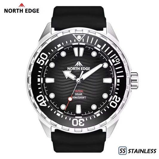 NORTH EDGE TRITON-TI Orologio subacqueo in titanio e acciaio inossidabile alimentato a energia solare Orologi al quarzo di lusso da uomo Impermeabile fino a 300 m Autonomia di oltre 180 giorni