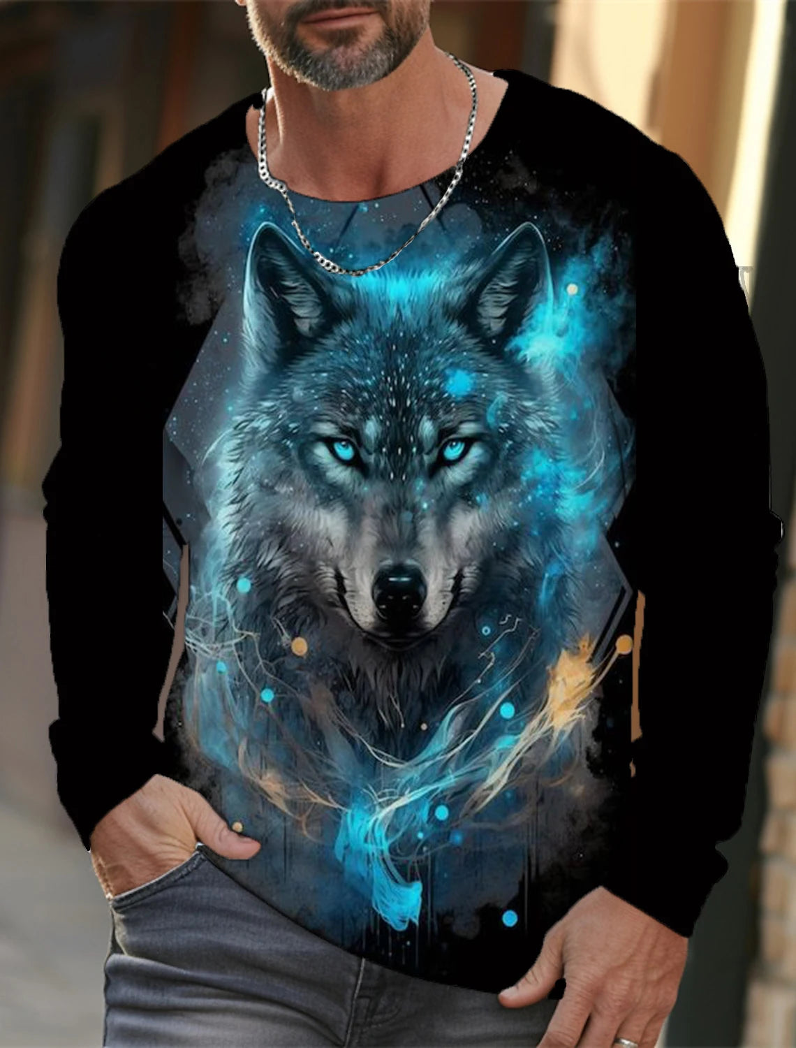 The Wolf Graphic Men's Long Sleeve T-shirt Casual Top Tee Shirt Fashion Animal 3D Full Printing Streetwear