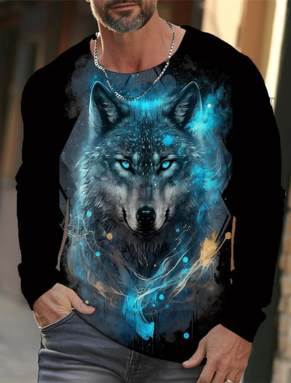 The Wolf Graphic Men's Long Sleeve T-shirt Casual Top Tee Shirt Fashion Animal 3D Full Printing Streetwear