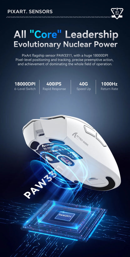 Ratón Bluetooth ATTACK SHARK R1 - Ratón viral reseñado por influencers, auténtico directo de la marca, sensor PAW3311 con 1K Hz para gaming