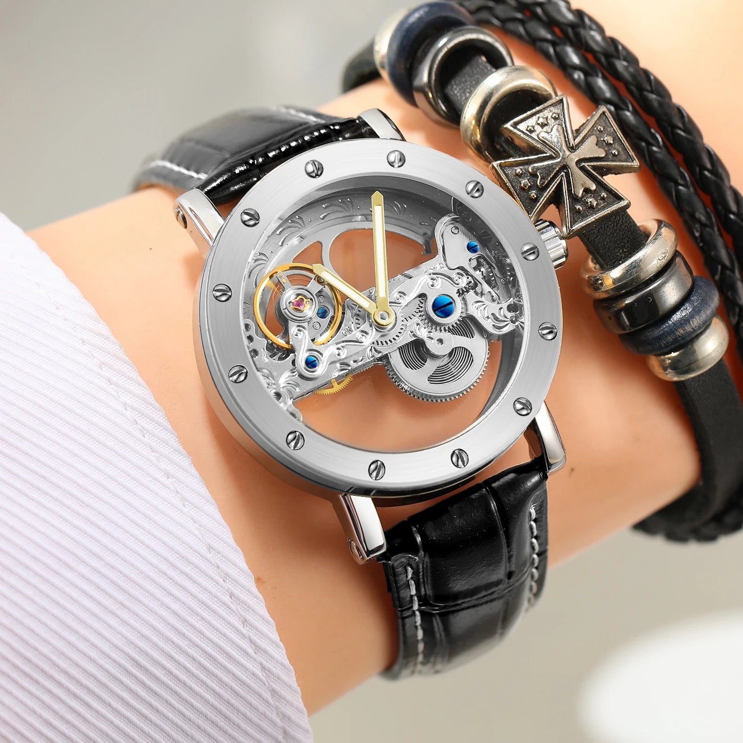 2026 Top Brand Luxury Steel Skeleton Tourbillon Automatic Watch Men's Leather Mechanical Waterproof Luminous Elegant Wrist Clock