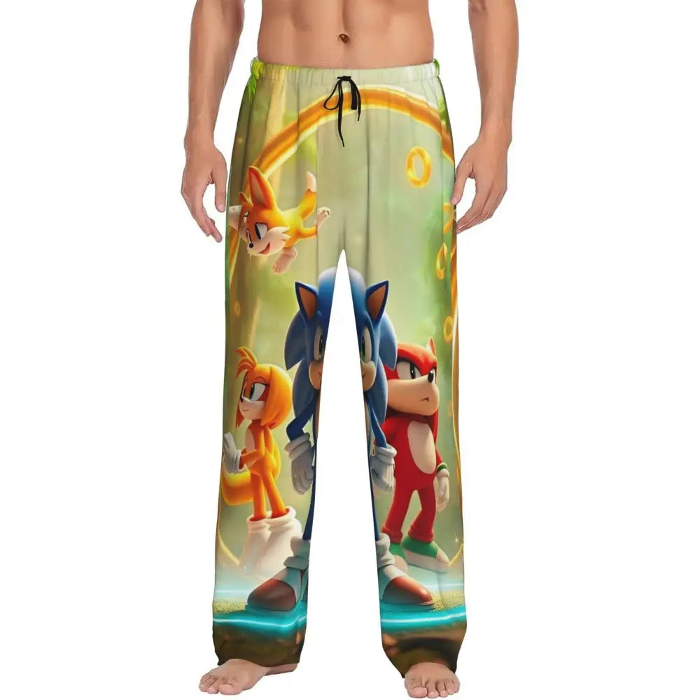 Pantalones de pijama personalizados para hombre con estampado «Soniced», con motivo de erizo, ropa de dormir, pantalones de estar por casa con bolsillos