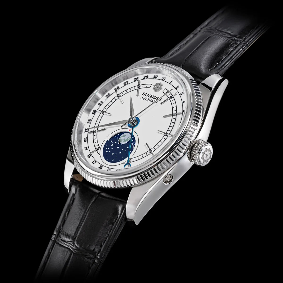 Sugess 40mm Men's Moonphase Automatic ST2108 Movement Sapphire Crystal Mechanical Wristwatch Waterproof Date 2024 New
