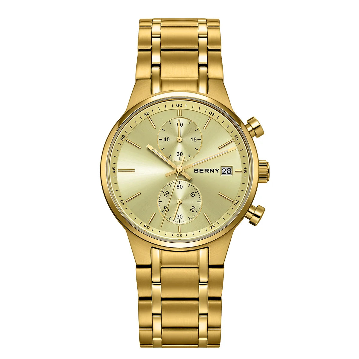 Montre pour homme BERNY – Chronographe multifonction à quartz, style décontracté et tendance, affichage de la date, aiguilles luminescentes, montre-bracelet sportive et colorée