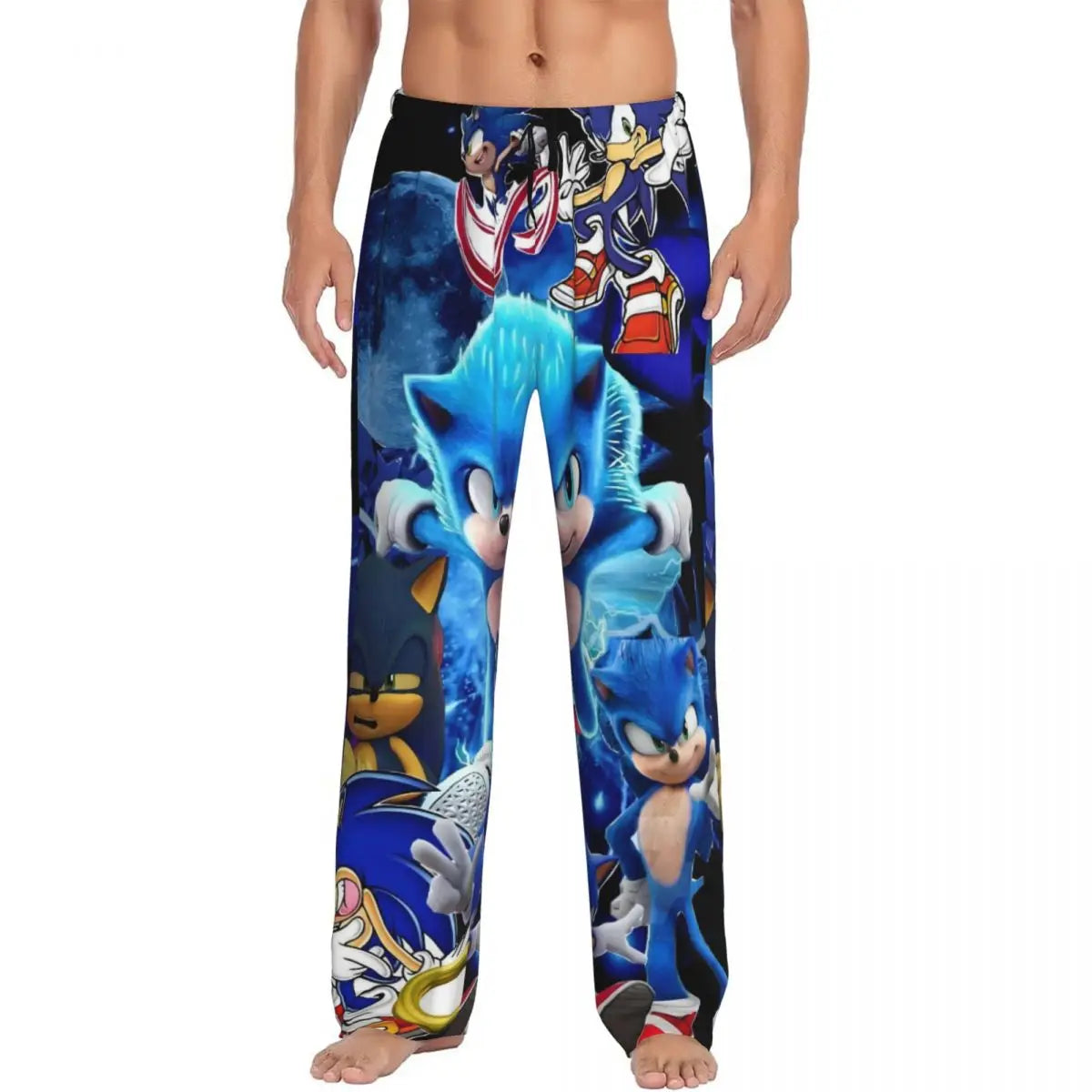 Pantalones de pijama personalizados para hombre con estampado «Soniced», con motivo de erizo, ropa de dormir, pantalones de estar por casa con bolsillos