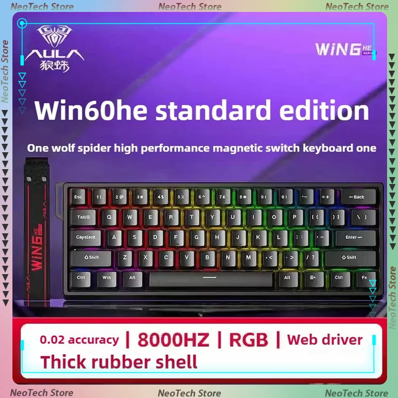 AULA WIN60HE Magnetic Switch Mechanical Keyboard, 60% Wired Gaming Keyboard with Hall Effect Magnetic Switches, Rapid Trigger Esports Keyboard