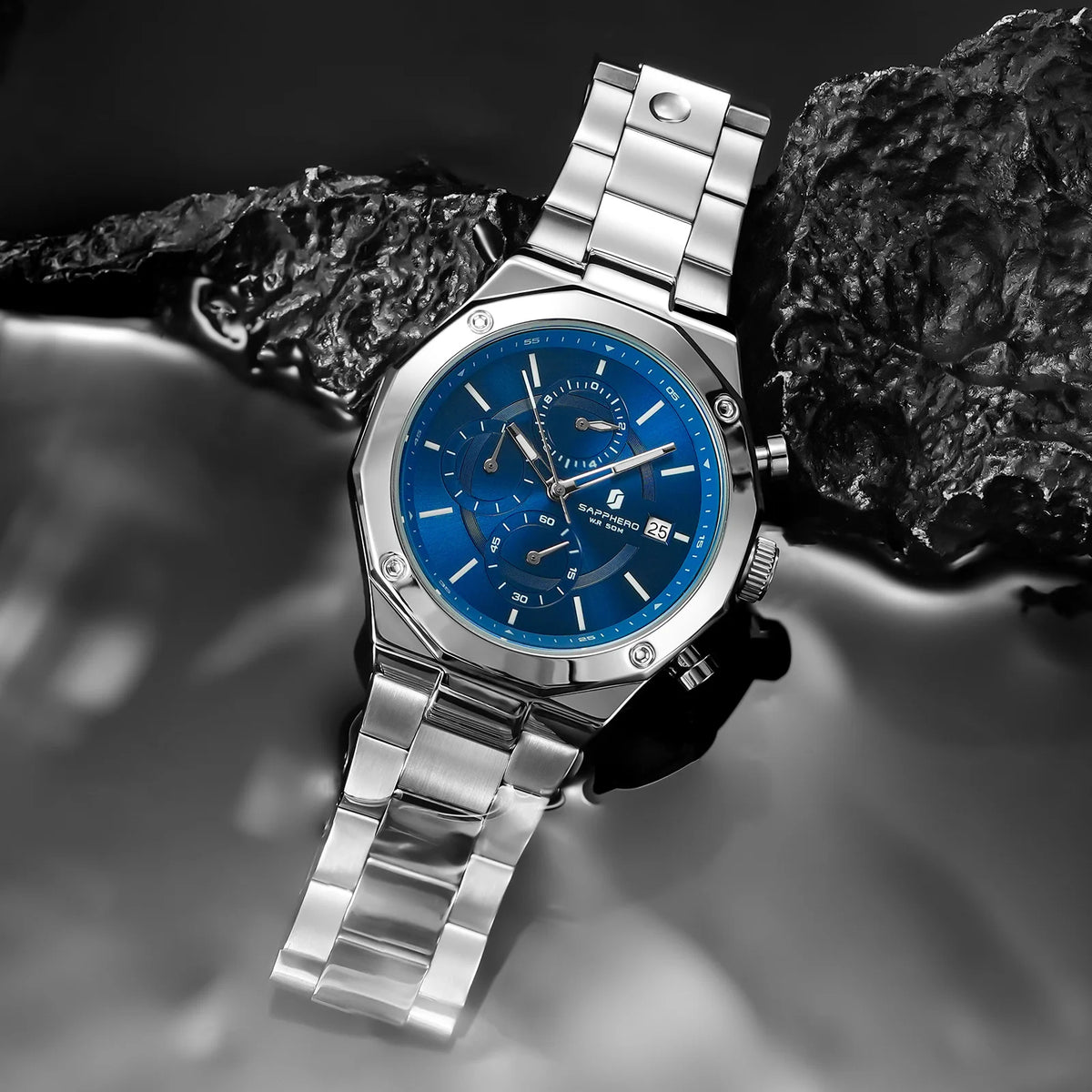 SAPPHERO Roségouden herenhorloge, modieus luxe horloge, roestvrijstalen horloge, waterdicht tot 50 m, herenhorloge, nieuwjaarscadeaus