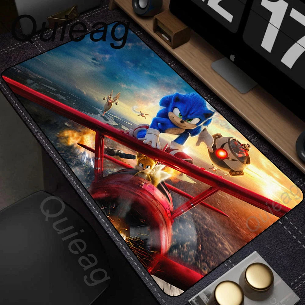 Anime Sonic The Hedgehog egérpad XXL íróasztali szőnyeg Lockrand játék kiegészítőkkel, HD nyomtatású egérpad, játék billentyűzet alátét, párnázott szőnyeg