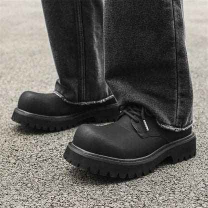 Thick Sole Casual Genuine Leather Dress Shoes Men Platform Height Increase Japan Harajuku Korean Streetwear Fashion Shoes White