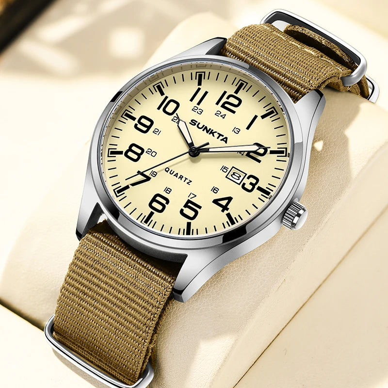 SUNKTA Top luxe herenhorloges, modieuze casual quartz-polshorloges, lichtgevend, 30 m waterdicht, nylon, LIGE-horloges, cadeaus voor mannen, Reloj