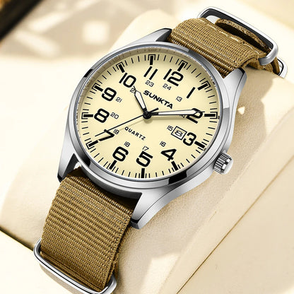 SUNKTA Top luxe herenhorloges, modieuze casual quartz-polshorloges, lichtgevend, 30 m waterdicht, nylon, LIGE-horloges, cadeaus voor mannen, Reloj