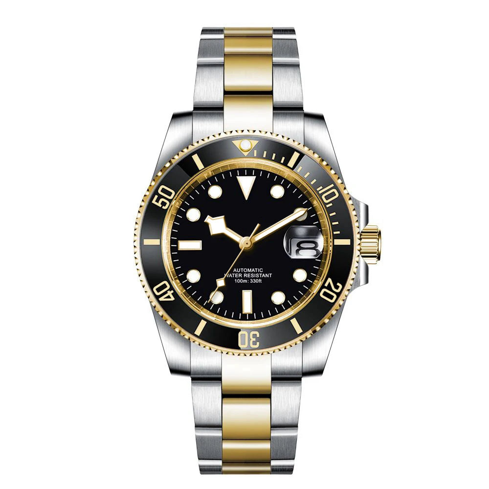 Custom logo NH35 MIYOTA 8215 Automatic Men Watch Luxury Diver Two Tone Gold 316L Stainless Steel Sapphire 10ATM Sterile Sunburs