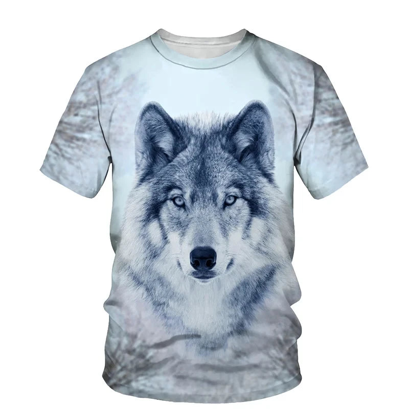 Dierenpatroon met wolf, 3D-print, heren-T-shirt met ronde hals, modieuze T-shirts, casual, korte mouwen, oversized, Y2K, Harajuku, unisex-kleding