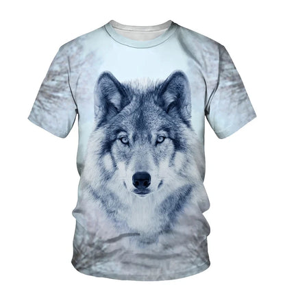 Dierenpatroon met wolf, 3D-print, heren-T-shirt met ronde hals, modieuze T-shirts, casual, korte mouwen, oversized, Y2K, Harajuku, unisex-kleding
