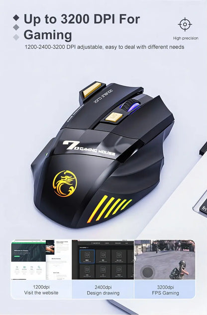Wireless Bluetooth Mouse Rechargeable 7 Button RGB Gaming Mouse Gamer Ergonomic Mouse LED Backlit PC Silent Mice