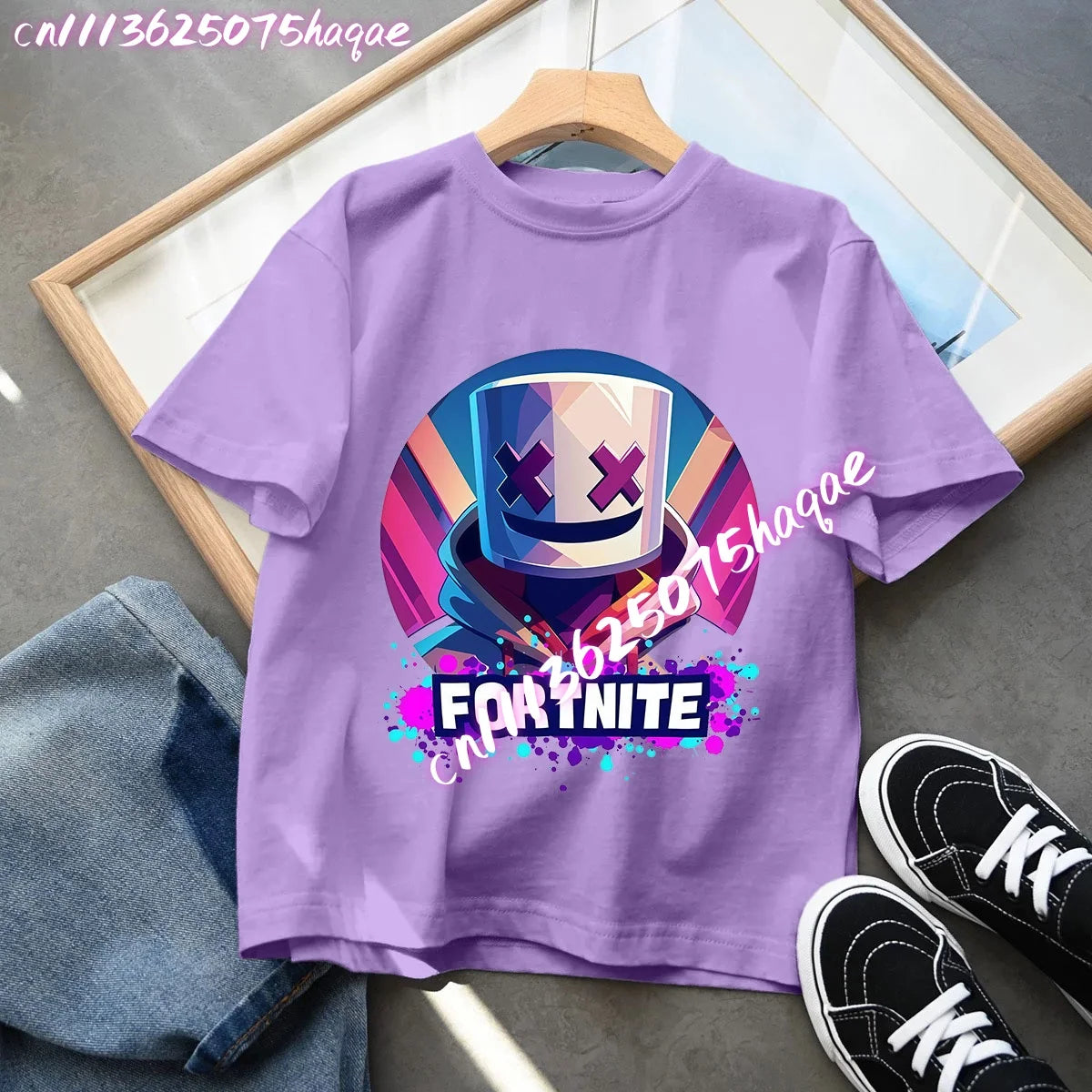 T-shirts Fortnite para Criança com Figuras Anime Estampadas, Tops de Desenho Animado Fortress Night, Roupa de Verão para Meninas, Manga Curta, Pullover Tees