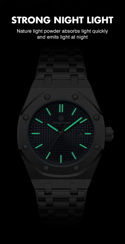 PAAZOMU Luxe vierkant herenhorloge met quartz, waterdicht, verlicht datumvenster, herenhorloge van roestvrij staal, zakelijke herenhorloges