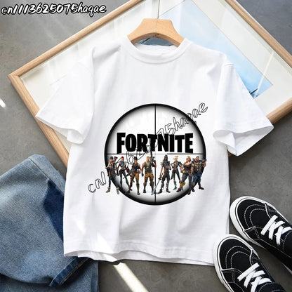 Summer New Fortnite Children T-shirts Cartoon Character Graphic T-shirt Casual Sports Short Sleeves Sports Tops Kids Boys Clothing