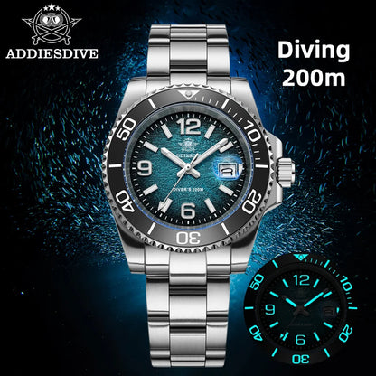 ADDIESDIVE 48mm Diver Watch Fashion Gradient Color Rotatable Bezel Quartz Watches Luminous 200m Waterproof Stainless Men's Watch