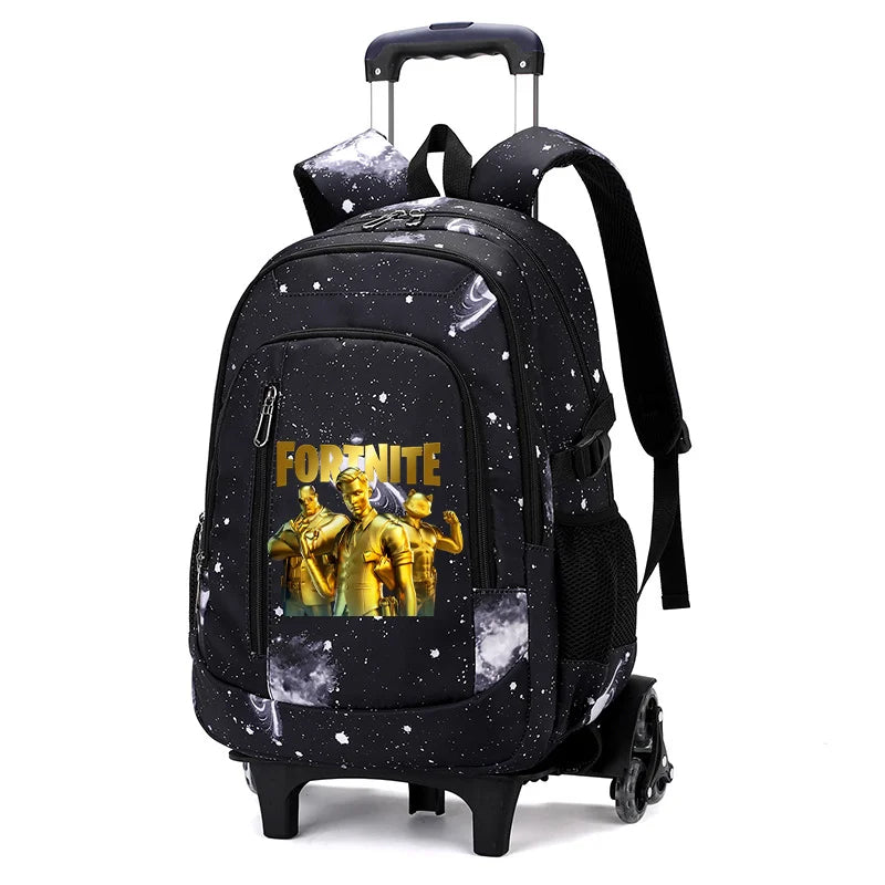 Fortnite 2 in 1 Trolley Backpack Starry Sky Print Large Capacity Waterproof Laptop Bag Stair Climbing Design Student Schoolbag