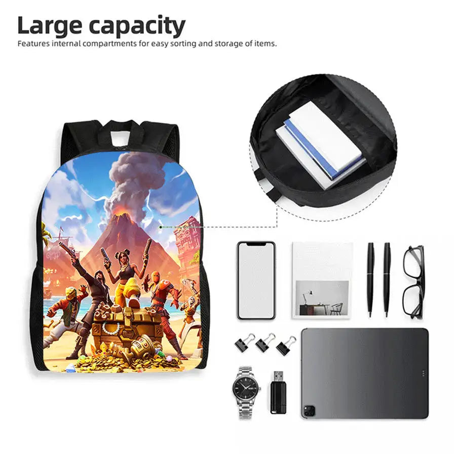3Pcs Kids Backpack Set, Crossbody & Pencil Bag, FORTNITE Cartoon Bag, Lightweight for Boys Girls 5-10, Free 3D Printed Keychain