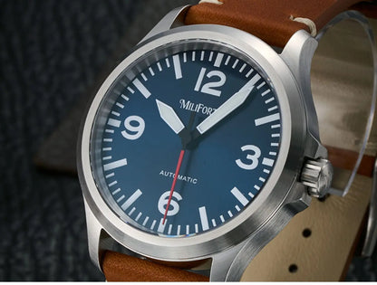 Milifortic Military Watch 39mm NH38 Automatic Mechanical Movement Retro Sapphire Crystal BGW9 Lume Leather Strap 10Bar Watch for Men