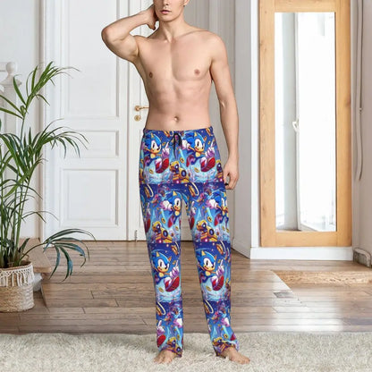 Pantalones de pijama personalizados para hombre con estampado «Soniced», con motivo de erizo, ropa de dormir, pantalones de estar por casa con bolsillos