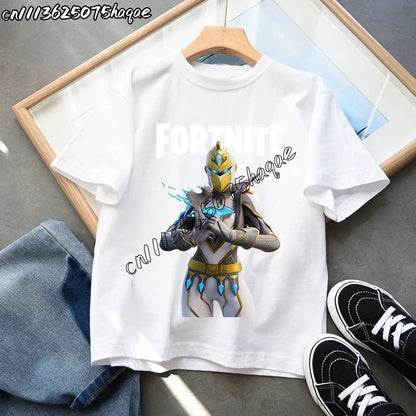 Summer New Fortnite Children T-shirts Cartoon Character Graphic T-shirt Casual Sports Short Sleeves Sports Tops Kids Boys Clothing