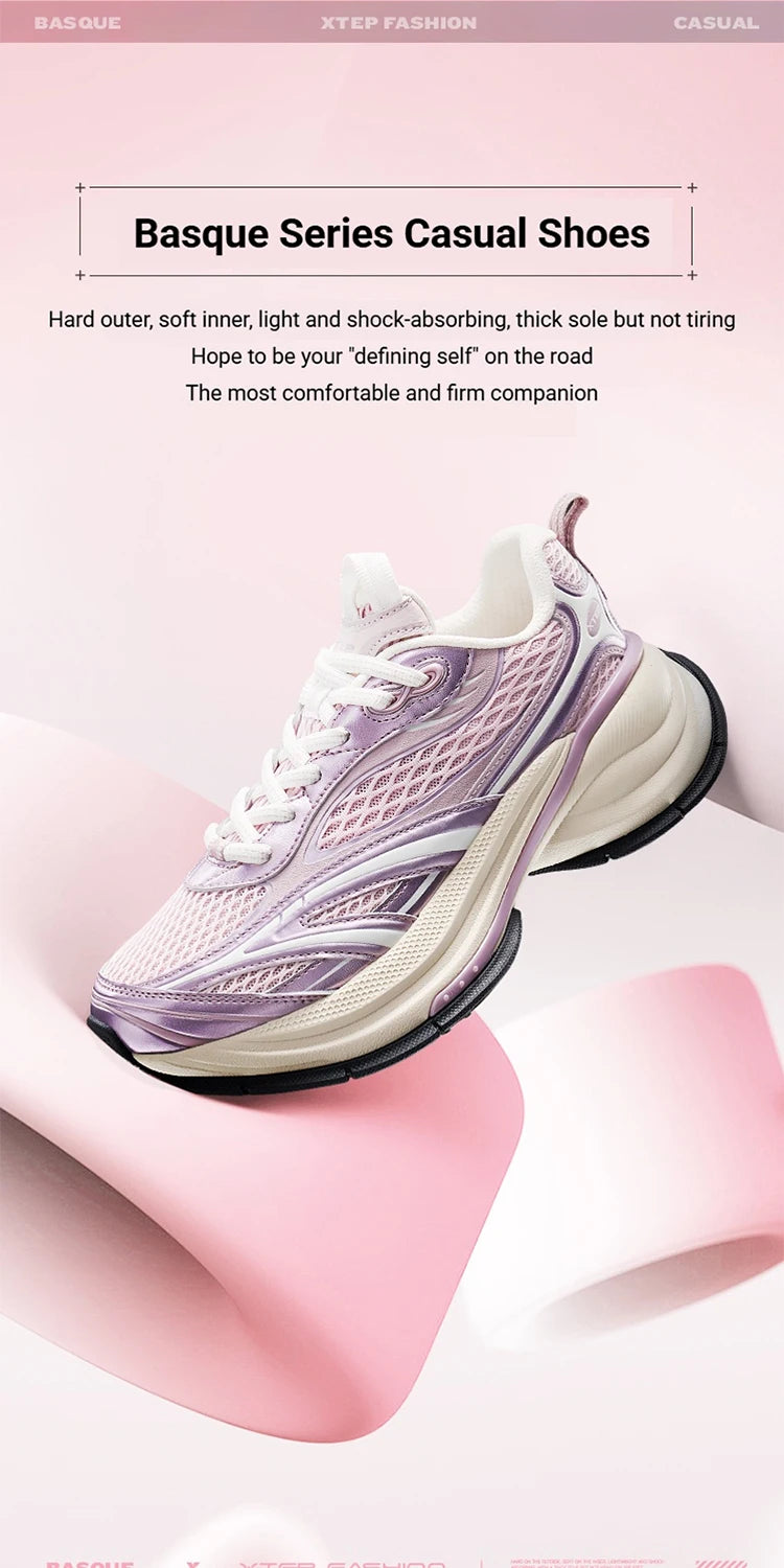 Xtep Basque 3 Sneakers Women Lightweight Wear-Resistant Trendy Durable Thick Sole Casual Sports Female Shoes 874218320006
