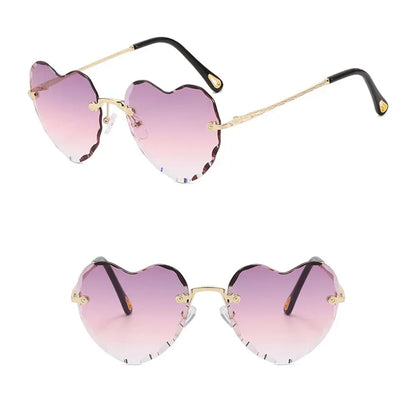Ochelari de soare în formă de inimă, cu ramă metalică fără ramă, lentile degradate, ochelari de soare „Love Heart” pentru femei, protecție UV400