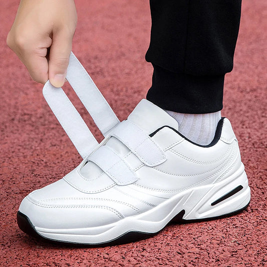 Justerbara herrskor i läder med kardborreband, vardagliga sportskor, vita sneakers, Masculino Zapatillas Deportivas Tenis