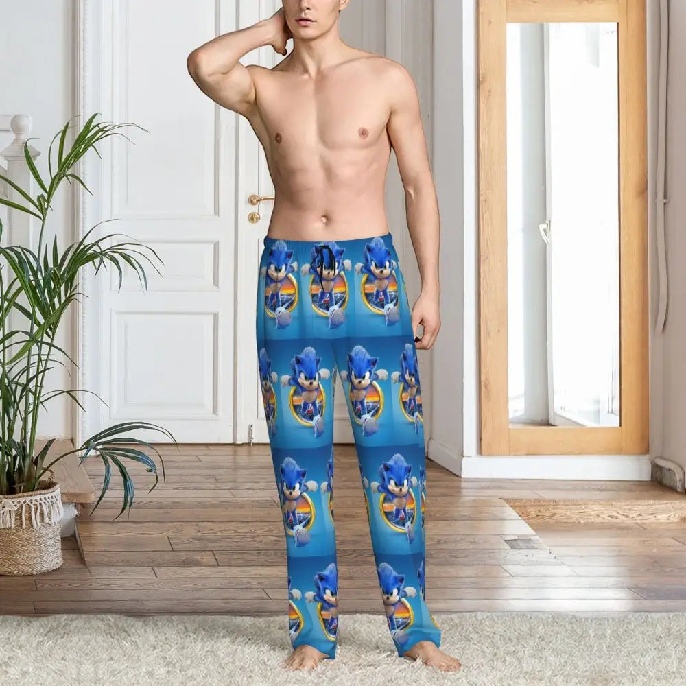 Pantalones de pijama personalizados para hombre con estampado «Soniced», con motivo de erizo, ropa de dormir, pantalones de estar por casa con bolsillos