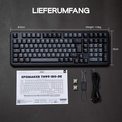 ISO-DE Layout EPOMAKER TH99 QWERTZ Layout 96% Creamy Gasket Wired/Bluetooth/2.4G Wireless Mechanical Keyboard with Knob/Numpad
