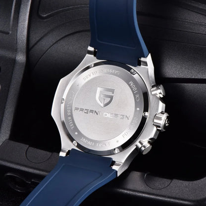 PAGANI DESIGN PD-YS032 Men's Quartz Watch 44mm Japan VK64 Movement Stainless Steel Case Rubber Strap Sapphire Glass 100M Waterproof