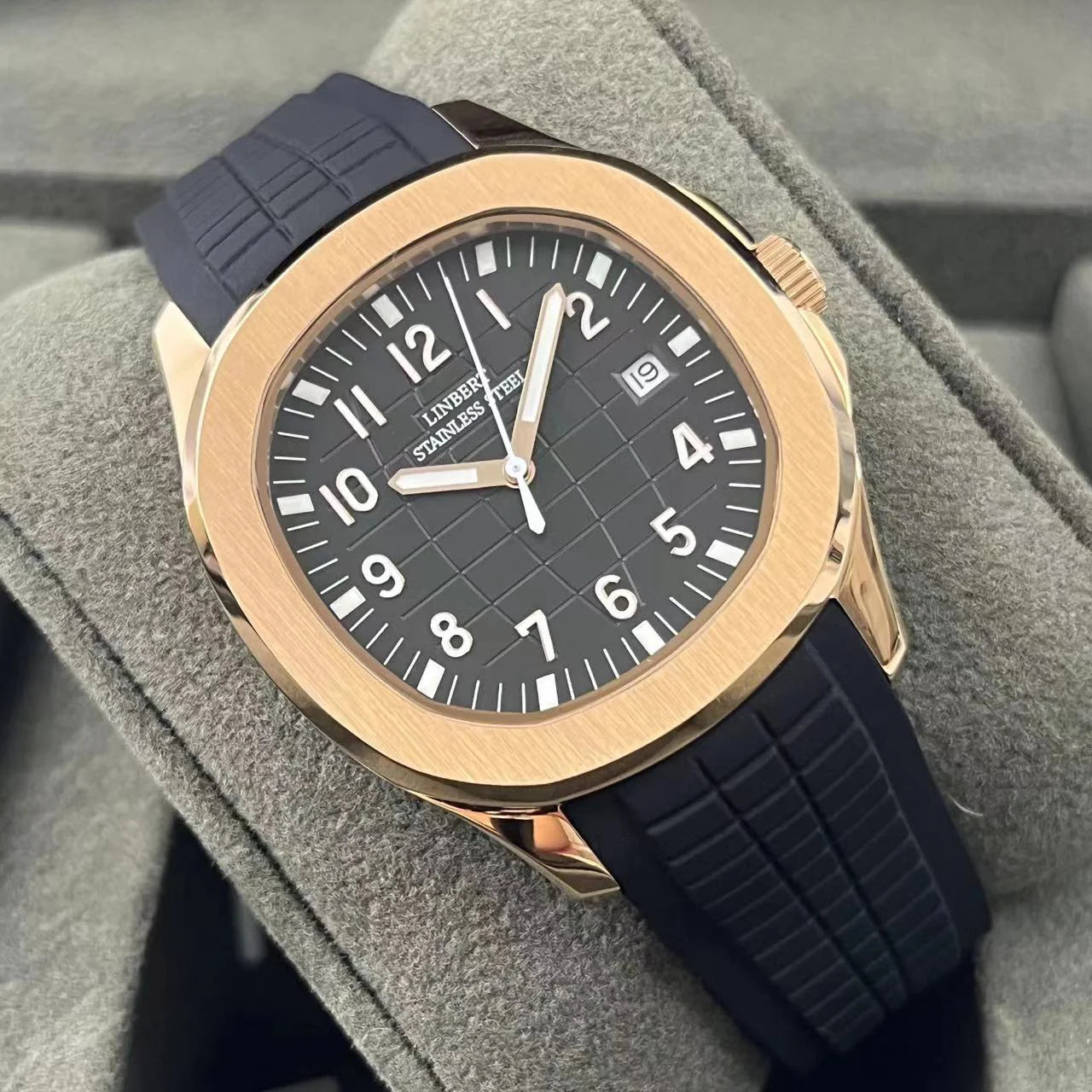 LINBERT2025 Rose Gold Fully Automatic Mechanical Men's Watch Genuine Luxury Brand Luminous Steel Waterproof Silicone Strap Watch
