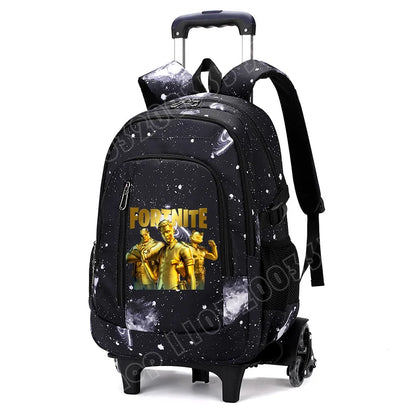 Fortnite 2 in 1 Trolley Backpack Starry Sky Print Large Capacity Waterproof Laptop Bag Stair Climbing Design Student Schoolbag