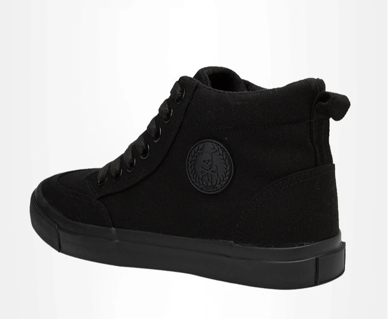 Baskets montantes en toile pour hommes, chaussures de Skate décontractées à lacets, toutes noires, pour étudiants, semelle plate, chaussures de Sport confortables