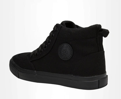 Baskets montantes en toile pour hommes, chaussures de Skate décontractées à lacets, toutes noires, pour étudiants, semelle plate, chaussures de Sport confortables