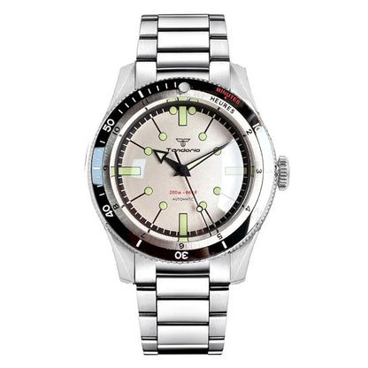 Tandorio NH35A PT5000 Mechanical Men's Watch 20BAR Waterproof Sapphire Luminous Red Black Dial Stainless Steel Bracelet New Clock