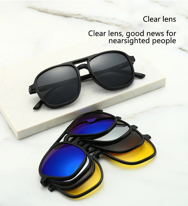 Ochelari de soare polarizați cu atracție magnetică oglindă, ochelari de ciclism 2 în 1 cu clemă, ochelari strălucitori pentru bărbați, ochelari cu ramă dublă pentru femei