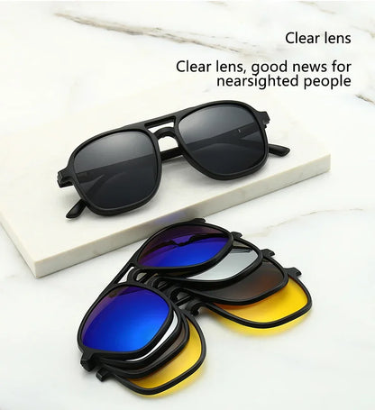 Ochelari de soare polarizați cu atracție magnetică oglindă, ochelari de ciclism 2 în 1 cu clemă, ochelari strălucitori pentru bărbați, ochelari cu ramă dublă pentru femei