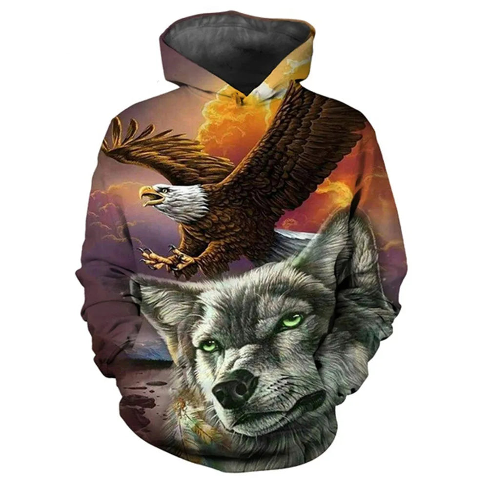 3D-Print-Hoodie mit Tiermotiven Tiger, Adler und Wolf für Herren und Damen, lockerer Oversize-Pullover, lässiges, beliebtes Mode-Sweatshirt für Herren