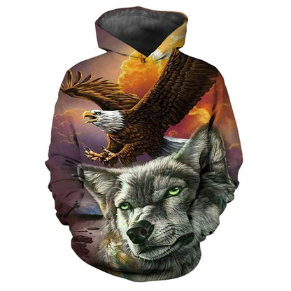 3D-Print-Hoodie mit Tiermotiven Tiger, Adler und Wolf für Herren und Damen, lockerer Oversize-Pullover, lässiges, beliebtes Mode-Sweatshirt für Herren