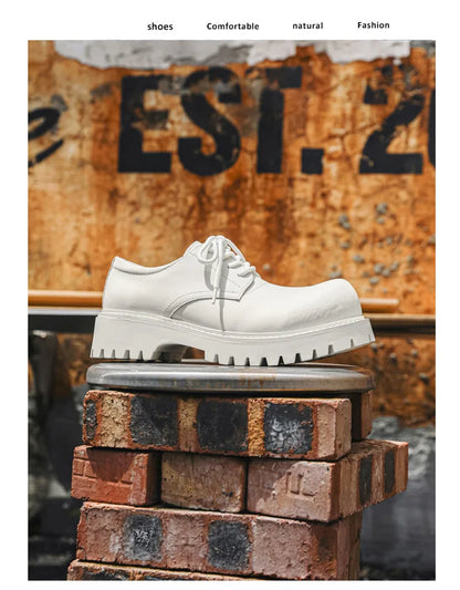 Thick Sole Casual Genuine Leather Dress Shoes Men Platform Height Increase Japan Harajuku Korean Streetwear Fashion Shoes White