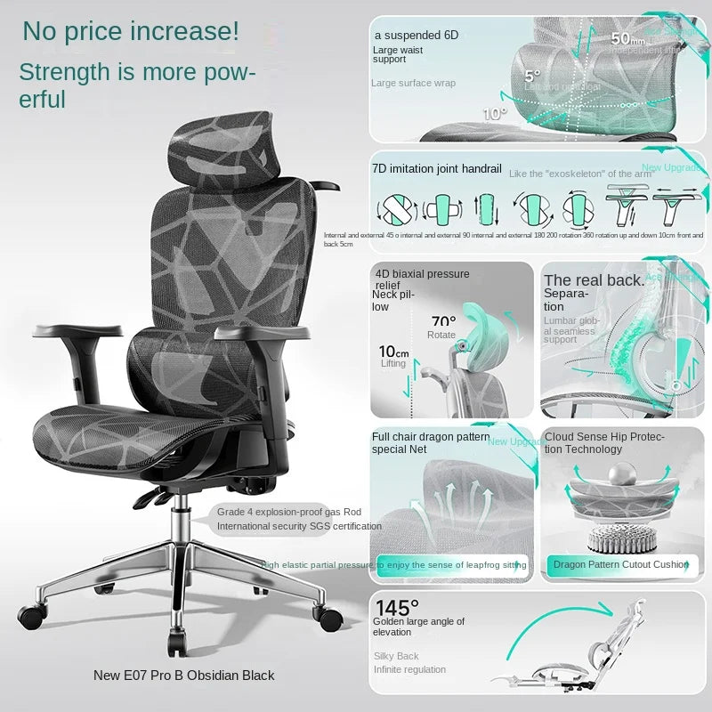 E07 Pro Ergonomic Office Chair Gaming Chair with Footrest, Adjustable Lumbar Support, Reclining Backrest, Comfortable Executive Desk Chair