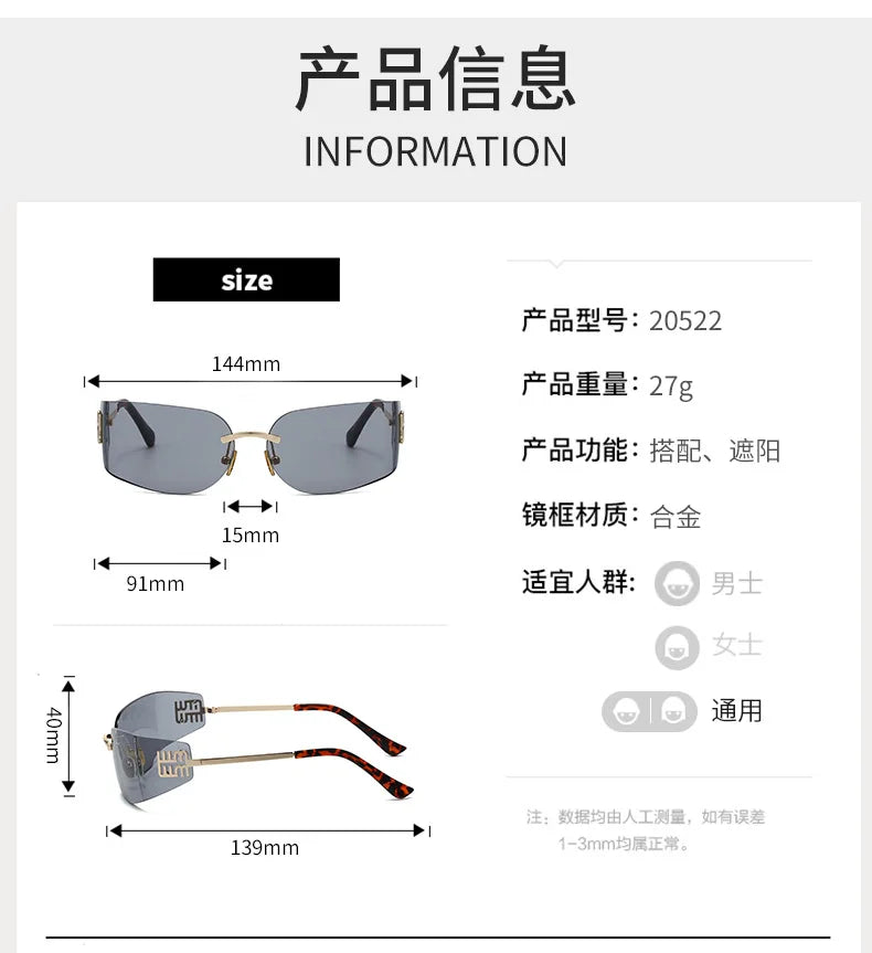 Ochelari de soare de lux pentru femei, fără ramă, cu lentile curbate, pentru protecția ochilor și protecție solară, potriviți pentru călătorii și drumeții – Gafas