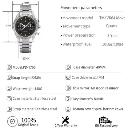PAGANI DESIGN New 2026 Retro Luminous Moon Watch Men's Quartz Speed Sport Chronograph AR Sapphire Mirror VK64 Steel Men's Watches