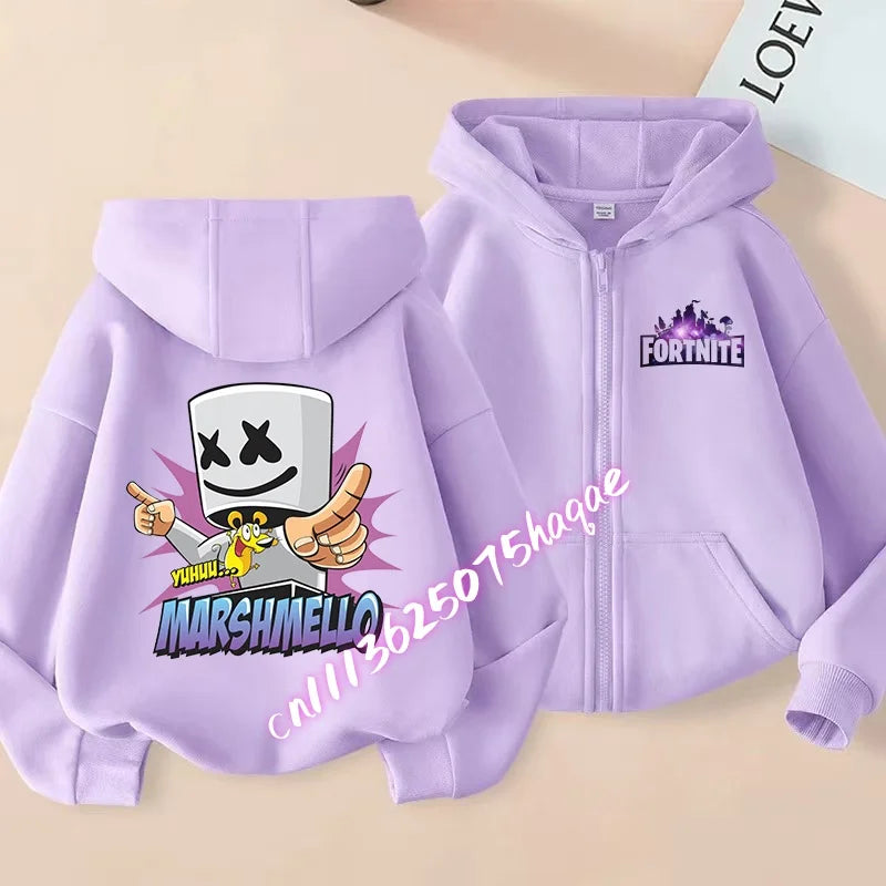 Casaco com capuz infantil Fortnite de outono, com fecho, estampado com personagem de jogo em estilo cartoon, casaco de inverno para criança, roupa para menino