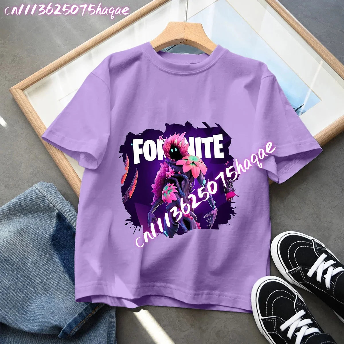 T-shirts Fortnite para Criança com Figuras Anime Estampadas, Tops de Desenho Animado Fortress Night, Roupa de Verão para Meninas, Manga Curta, Pullover Tees